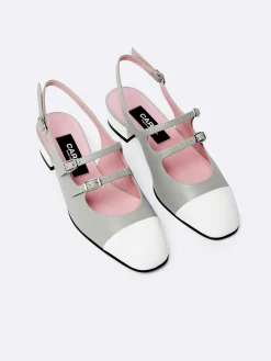 Grey Leather And White Patent Leather Slingback Mary Janes-Carel Cheap