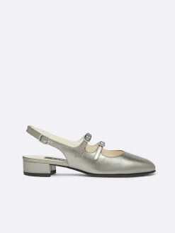 Grey Upcycled Laminated Leather Slingback Mary Janes-Carel Clearance
