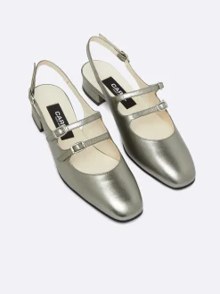 Grey Upcycled Laminated Leather Slingback Mary Janes-Carel Clearance