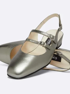 Grey Upcycled Laminated Leather Slingback Mary Janes-Carel Clearance