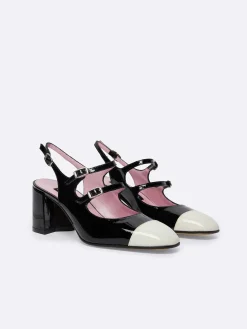 Ivory And Black Patent Leather Slingback Mary Janes-Carel Hot