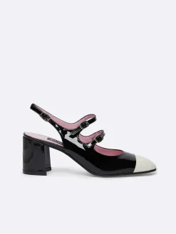 Ivory And Black Patent Leather Slingback Mary Janes-Carel Hot