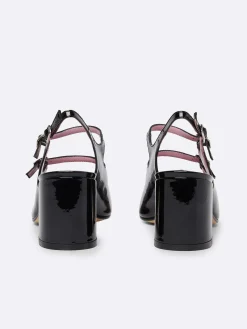 Ivory And Black Patent Leather Slingback Mary Janes-Carel Hot