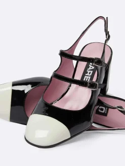 Ivory And Black Patent Leather Slingback Mary Janes-Carel Hot