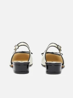 Ivory Leather And Black Patent Leather Slingback Ballet Flats-Carel Best