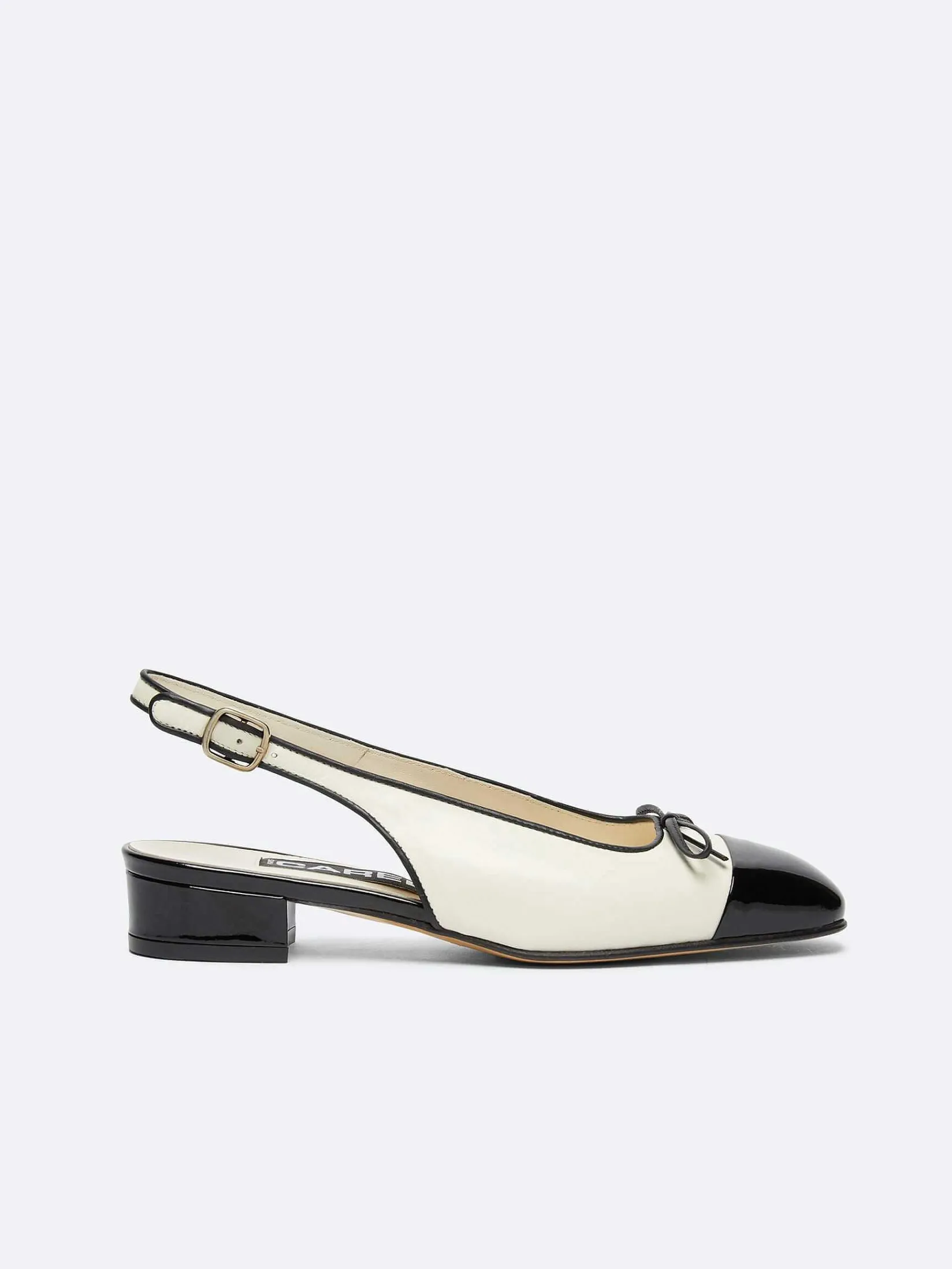 Ivory Leather And Black Patent Leather Slingback Ballet Flats-Carel Best