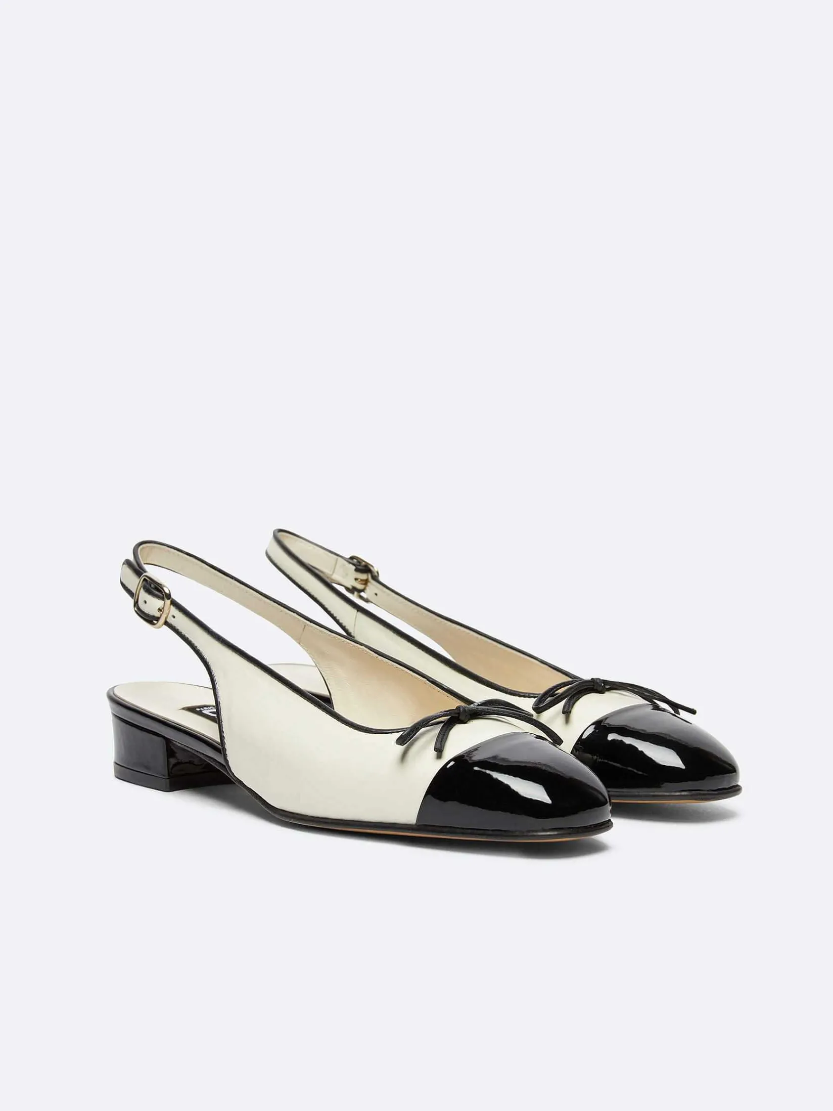 Ivory Leather And Black Patent Leather Slingback Ballet Flats-Carel Best
