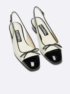 Ivory Leather And Black Patent Leather Slingback Ballet Flats-Carel Best