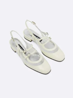 Ivory Leather And Mesh Slingback Mary Janes-Carel Clearance
