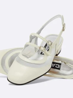 Ivory Leather And Mesh Slingback Mary Janes-Carel Clearance