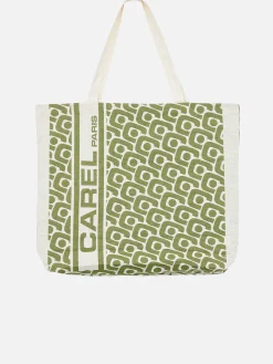 Khaki Monogrammed Tote Bag With Jacquard Weave-Carel Best Sale