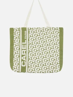 Khaki Monogrammed Tote Bag With Jacquard Weave-Carel Best Sale