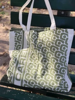 Khaki Monogrammed Tote Bag With Jacquard Weave-Carel Best Sale
