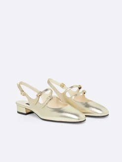 Laminated Platinium Leather Slingback Mary Janes-Carel Hot