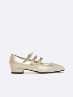 Laminated Platinium Leather Mary Janes Ballet Flats-Carel Store