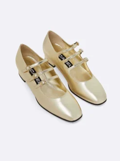 Laminated Platinium Leather Mary Janes Ballet Flats-Carel Store