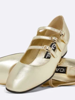 Laminated Platinium Leather Mary Janes Ballet Flats-Carel Store