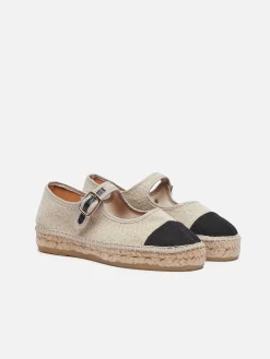 Natural And Black Linen Mary Janes Espadrilles-Carel Discount