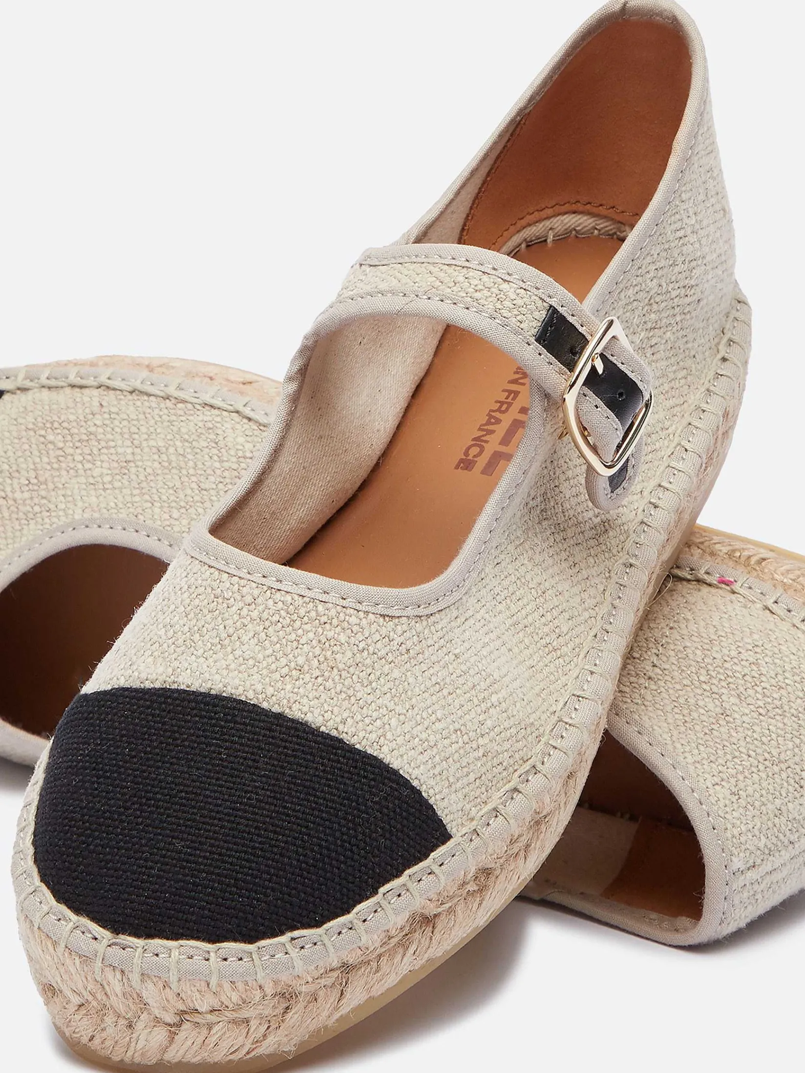 Natural And Black Linen Mary Janes Espadrilles-Carel Discount