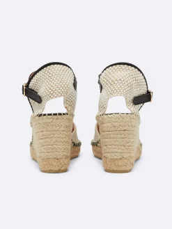 Natural And Black Linen Wedge Espadrilles-Carel Cheap
