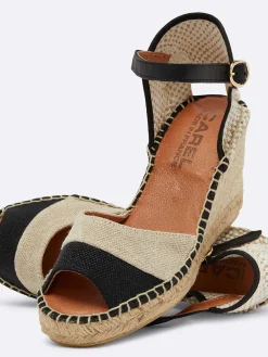Natural And Black Linen Wedge Espadrilles-Carel Cheap
