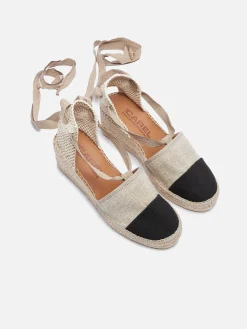 Natural And Black Linen Wedge Espadrilles-Carel Flash Sale