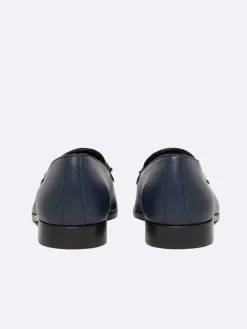 Navy Blue Leather Loafers-Carel Cheap