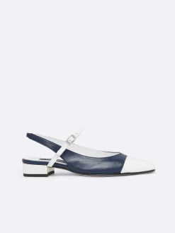 Navy Leather And White Patent Leather Slingback-Carel Discount
