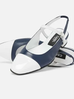 Navy Leather And White Patent Leather Slingback-Carel Discount