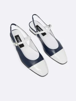 Navy Leather And White Patent Leather Slingback-Carel Discount