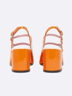 Orange And White Patent Leather Slingback Mary Janes-Carel Cheap