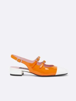 Orange And White Patent Leather Slingback Mary Janes-Carel Cheap