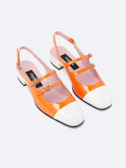 Orange And White Patent Leather Slingback Mary Janes-Carel Cheap