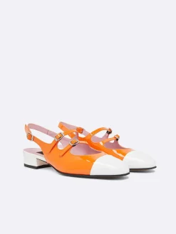 Orange And White Patent Leather Slingback Mary Janes-Carel Cheap