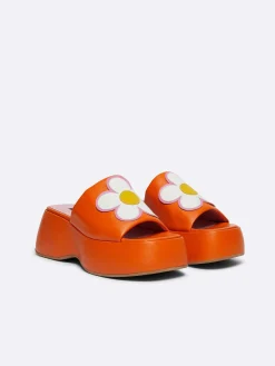 Orange Leather Platform Mules-Carel Sale