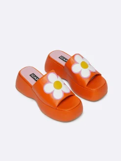 Orange Leather Platform Mules-Carel Sale
