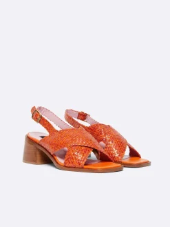 Orange Leather Woven Sandals-Carel Fashion