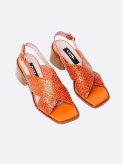Orange Leather Woven Sandals-Carel Fashion