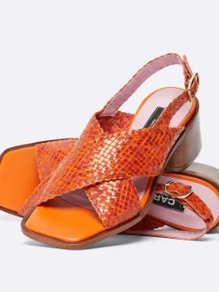 Orange Leather Woven Sandals-Carel Fashion
