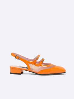 Orange Mesh And Patent Leather Slingback Mary Janes-Carel Clearance