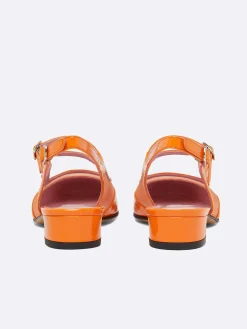 Orange Mesh And Patent Leather Slingback Mary Janes-Carel Clearance