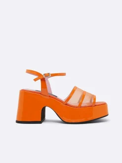 Orange Patent Leather And Mesh Sandals-Carel Best Sale