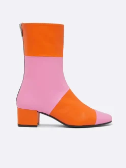 Pink And Orange Checkerboard Leather Ankle Boots-Carel Best Sale