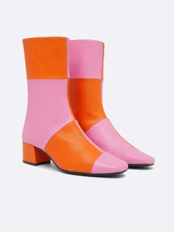 Pink And Orange Checkerboard Leather Ankle Boots-Carel Best Sale