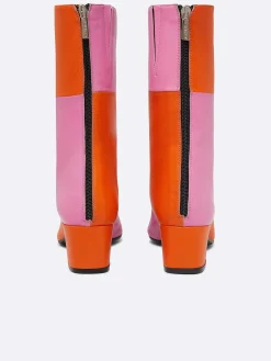 Pink And Orange Checkerboard Leather Ankle Boots-Carel Best Sale
