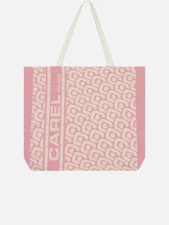 Pink Monogrammed Tote Bag With Jacquard Weave-Carel Discount
