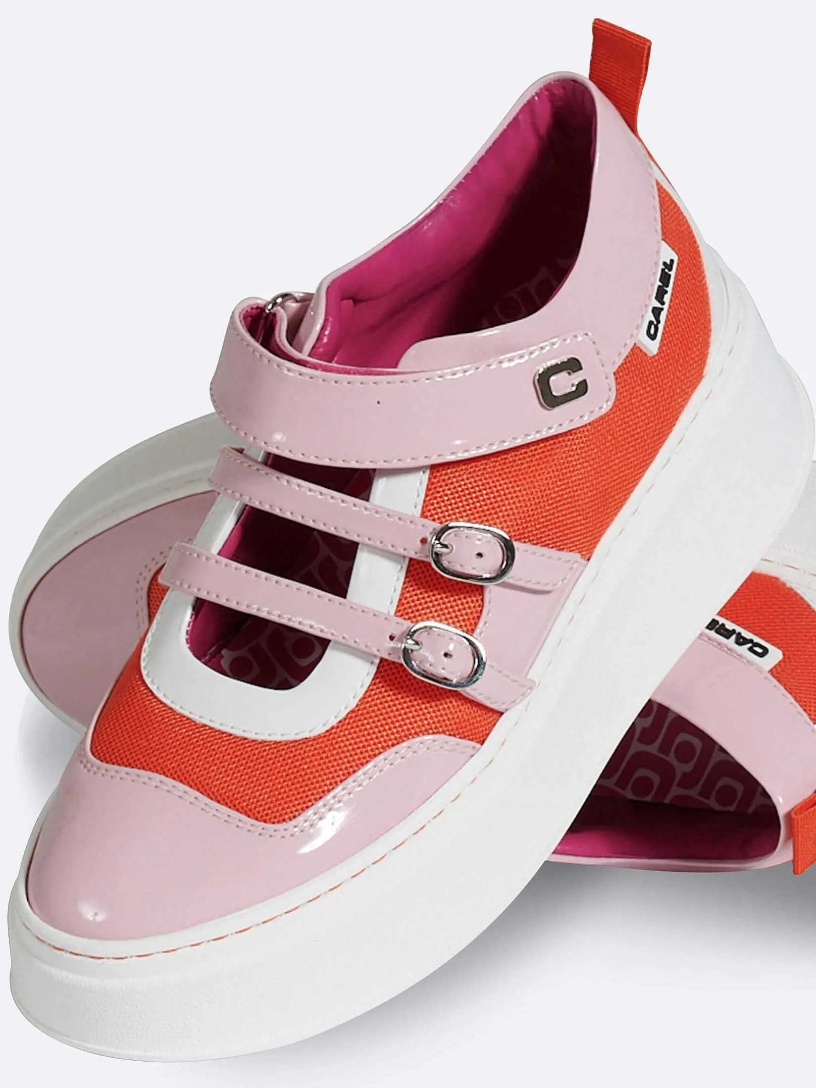 Pink, Orange And Ivory Eco Patent Sneakers-Carel Outlet