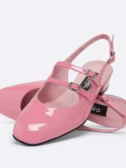 Pink Upcycled Patent Leather Slingback Mary Janes-Carel Best Sale