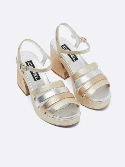 Platinum, Gold And Silver Multi-Laminated Leather Sandals-Carel Discount