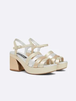Platinum, Gold And Silver Multi-Laminated Leather Sandals-Carel Discount